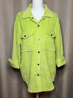 Wild Fable Neon Green Corduroy Button Up Collared Jacket Shacket Women’s Small